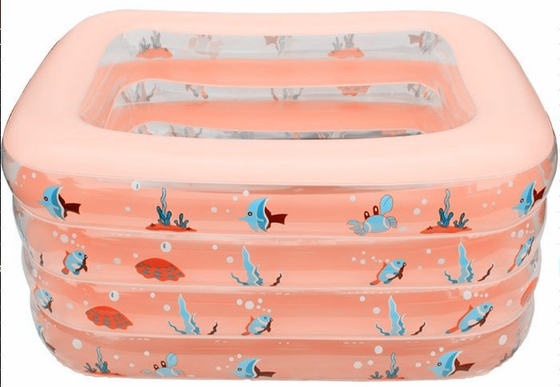 Custom Pink Inflatable Swimming Pools 5 Circle With Fish Printing